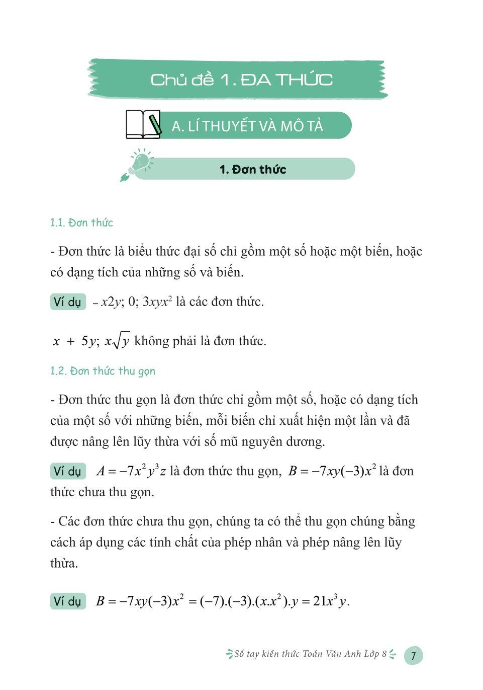 Sổ Tay Kiến Thức Toán Văn Anh Lớp 8
