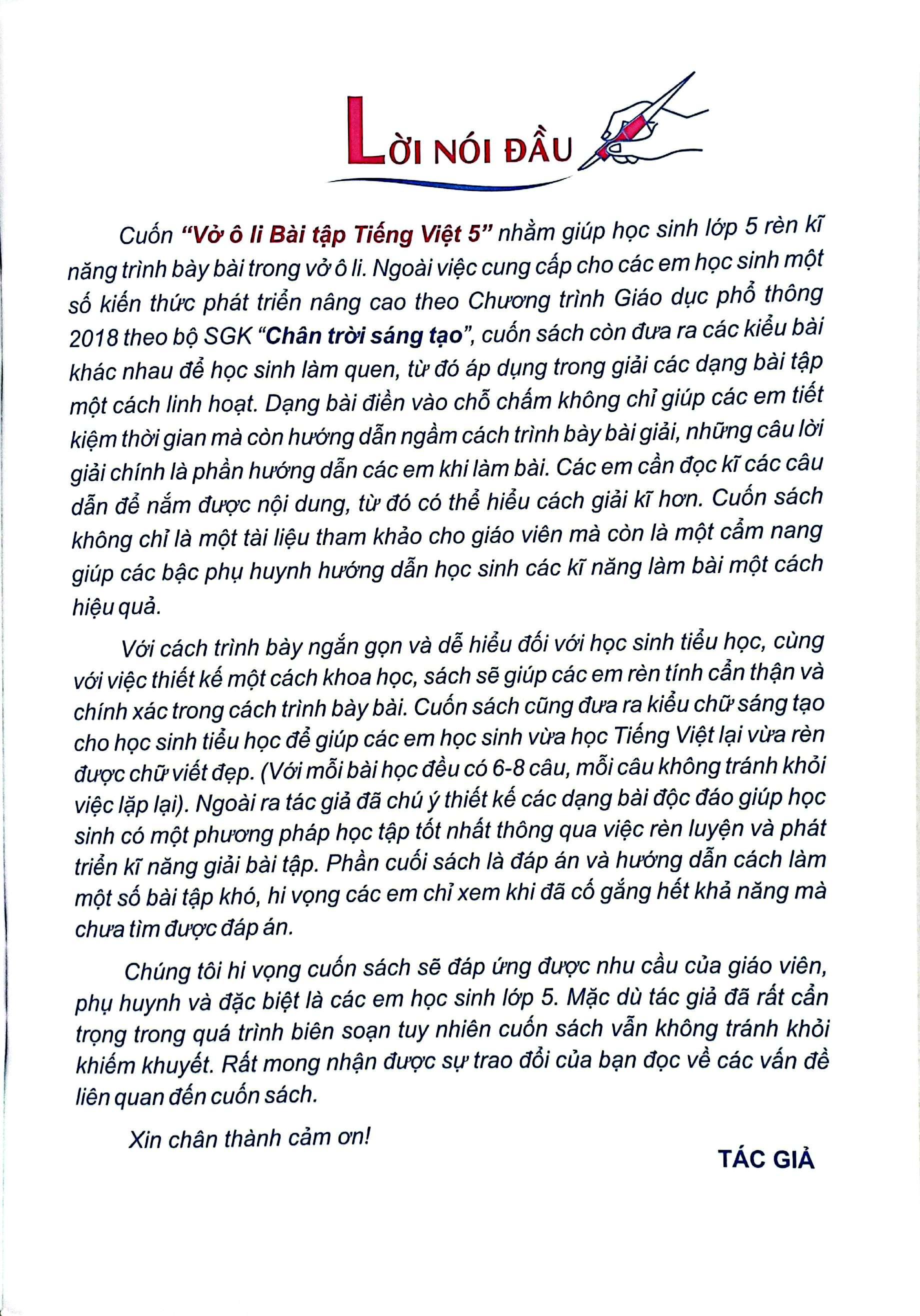 Sách - Vở Ô Li Bài Tập Tiếng Việt Lớp 5 - Tập 1 (Chân Trời)