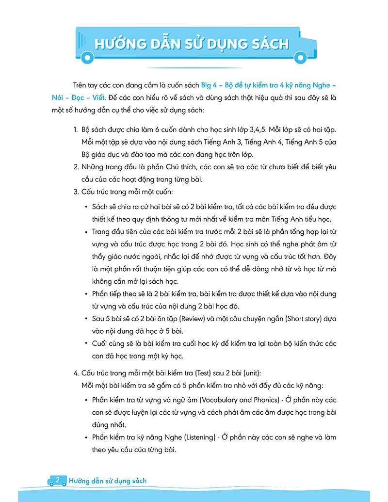 Big 4 Bộ Đề Tự Kiểm Tra 4 Kỹ Năng Nghe - Nói - Đọc - Viết (Cơ Bản Và Nâng Cao) Tiếng Anh Lớp 3 Tập 1