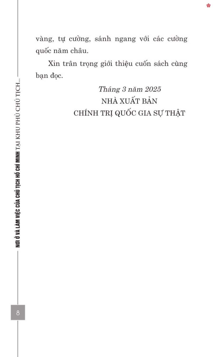Nơi ở và làm việc của Chủ tịch Hồ Chí Minh tại Khu Phủ Chủ tịch - Hà Nội - bản in 2025