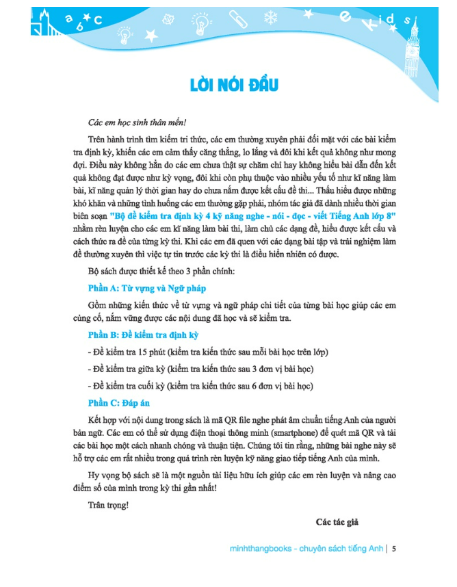 Sách - GLOBAL SUCCESS - Bộ đề kiểm tra định kỳ 4 kỹ năng tiếng anh lớp 8 tập 1 (có đáp án)