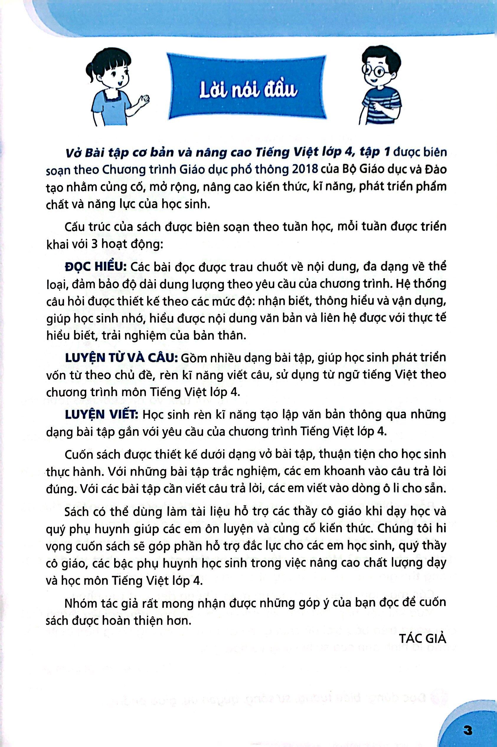 Vở Bài Tập Cơ Bản Và Nâng Cao Tiếng Việt Lớp 4 - Tập 1