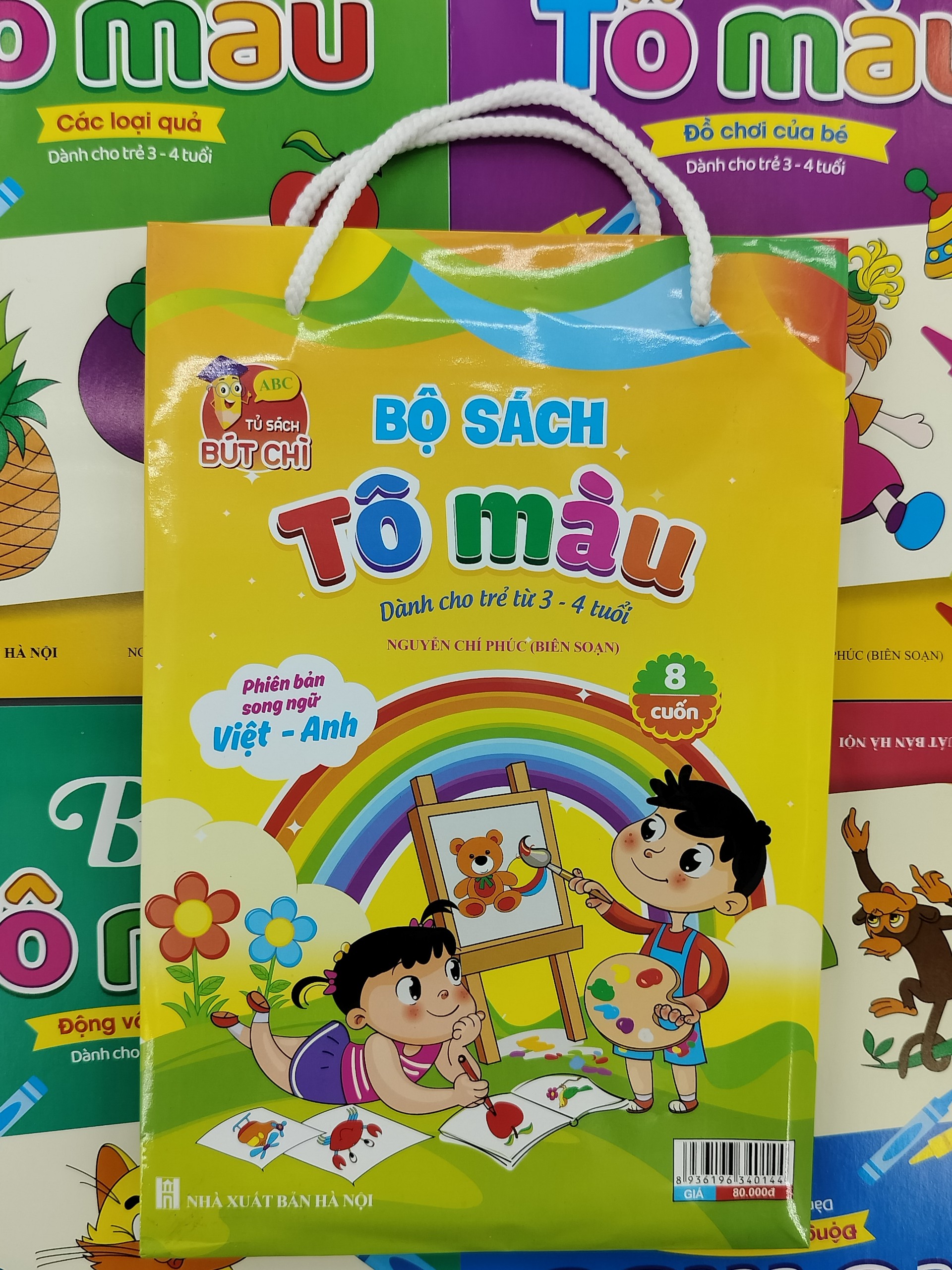 Sách - Combo 8 cuốn Bé tô màu nhiều chủ đề song ngữ Việt Anh cho trẻ từ 3-4 tuổi