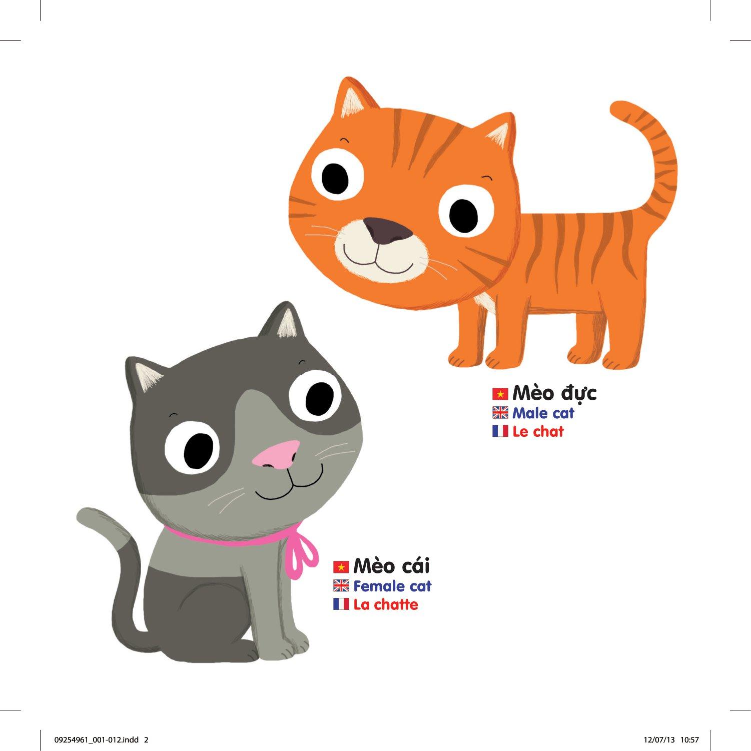 Sách Chuyển Động Thông Minh Đa Ngữ Việt - Anh - Pháp: Động Vật Nuôi - Domestic Animals - Les Animaux De Compagnie