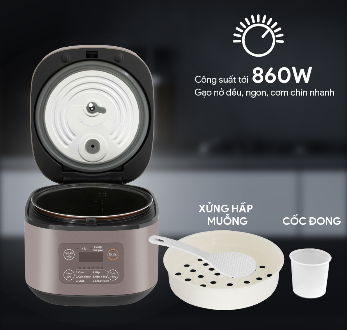 Nồi Cơm Điện Tử BlueStone RCB-5946 - Dung Tích 1,5 lít - Công suất 860W - Lòng nồi phủ chống dính cao cấp an toàn sức khỏe - 6 chế độ cài đặt sẵn - Bảo hành 2 năm - Hàng chính hãng