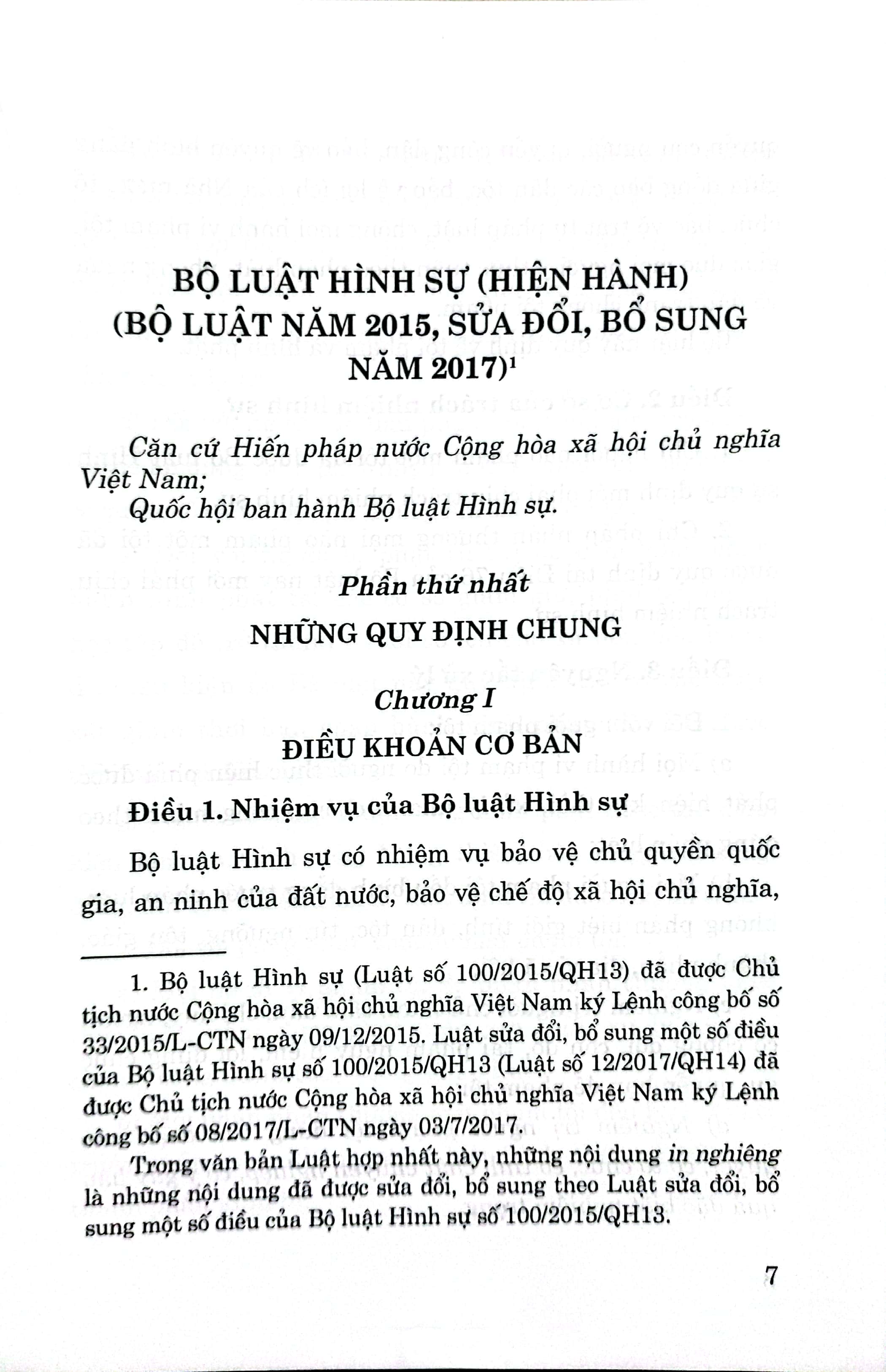 Bộ luật Hình sự (Hiện hành) (Bộ luật năm 2015, sửa đổi, bổ sung năm 2017)