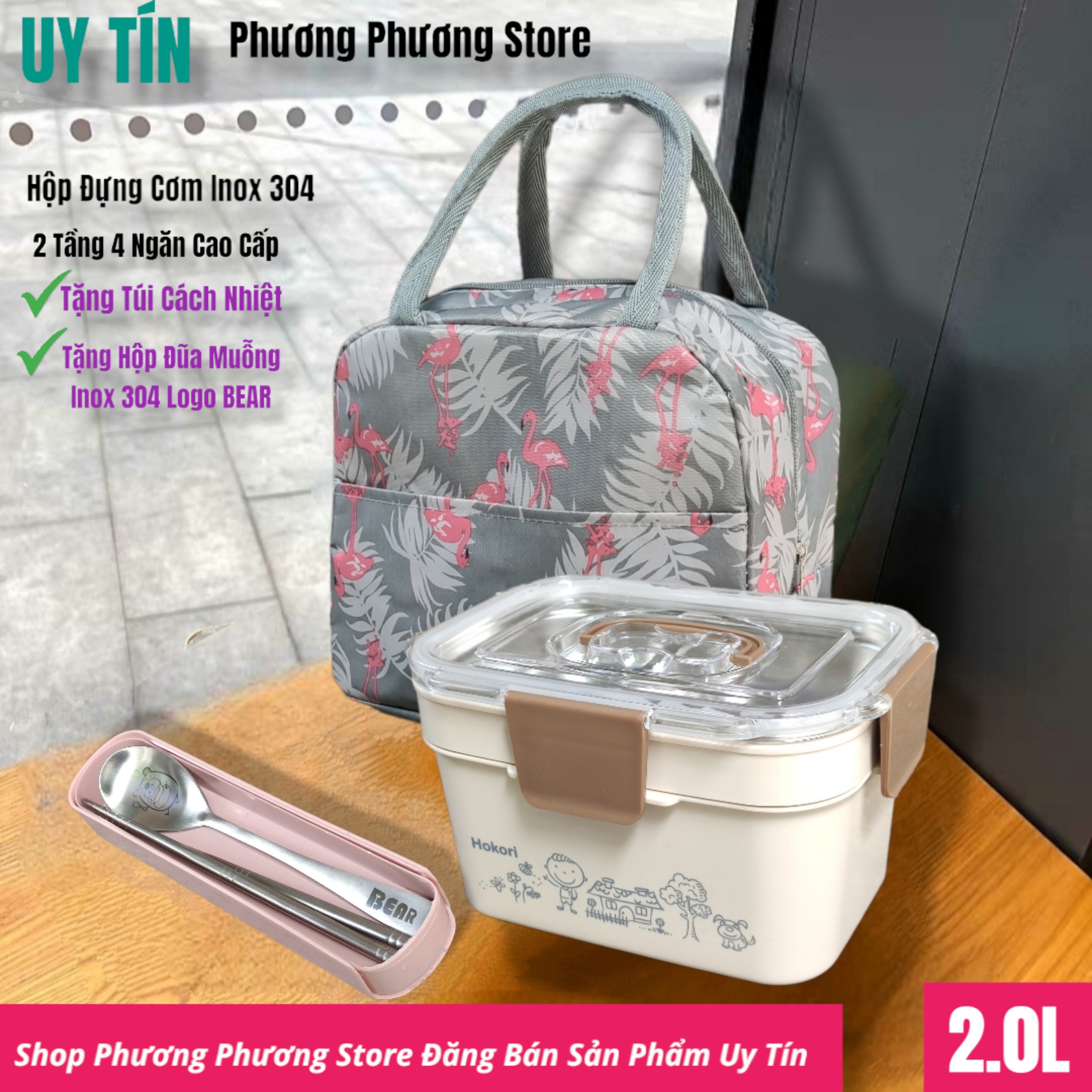 cặp lồng 2.0L xịn / ca men 2 tầng 4 khay cao cấp ( tặng túi giữ nhiệt và hộp đũa muõng inox cao cấp ) xem kỹ mô tả