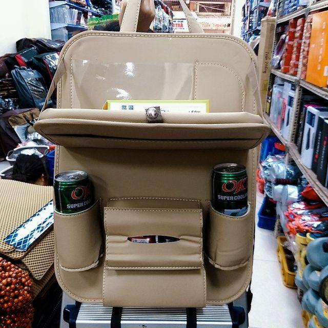 Túi da đựng đồ sau ghế ô tô có bàn gập loại cao cấp