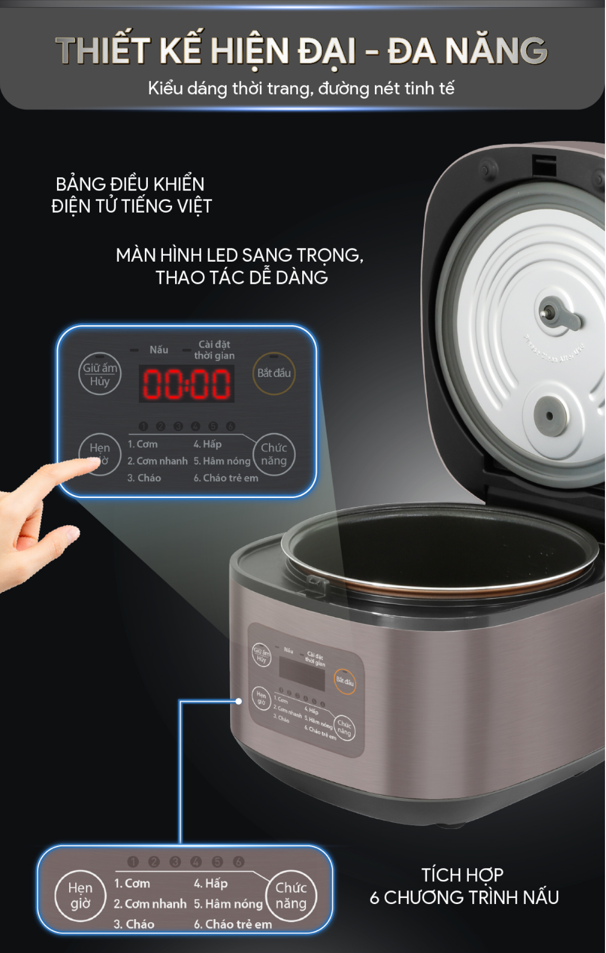 Nồi Cơm Điện Tử BlueStone RCB-5946 - Dung Tích 1,5 lít - Công suất 860W - Lòng nồi phủ chống dính cao cấp an toàn sức khỏe - 6 chế độ cài đặt sẵn - Bảo hành 2 năm - Hàng chính hãng