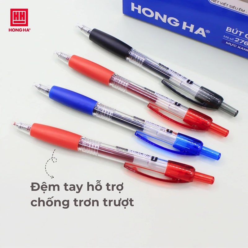 Hộp 12 Bút Gel Hồng Hà dạng bấm, có grip đầu ngòi 0.7mm cho nét viết êm, trơn - 2769 HH-209