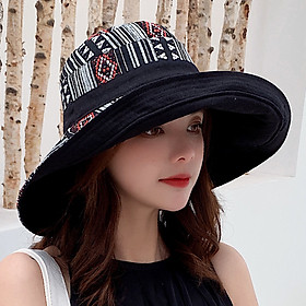 Mũ đi biển đẹp rộng vành nón chống nắng đội 2 mặt gấp gọn họa tiết thổ cẩm chống tia UV thoáng mát dona23062301 