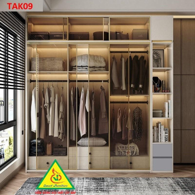 Tủ quần áo cánh kính khung nhôm hiện đại cánh lùa TAK09 ( giá mét vuông tủ) - Nội thất lắp ráp Viễn Đông Adv