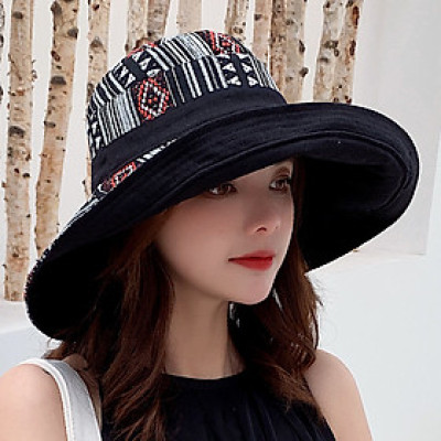 Mũ đi biển đẹp rộng vành nón chống nắng đội 2 mặt gấp gọn họa tiết thổ cẩm chống tia UV thoáng mát dona23062301 