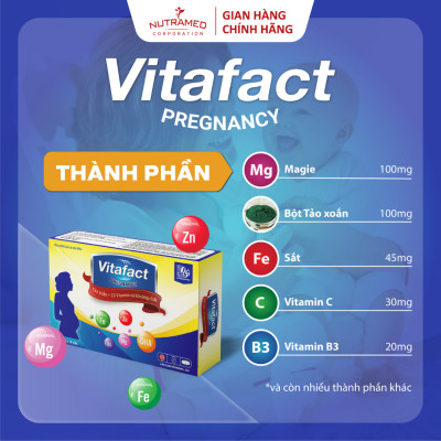 Viên uống Vitafact Pregnancy hỗ trợ bổ sung dưỡng chất và dự phòng dị tật cho thai nhi (30 viên) - Nutramed