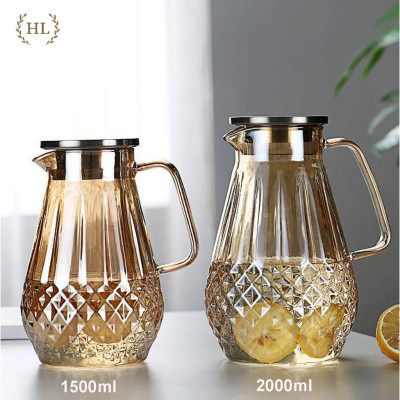 Bình nước thủy tinh Borosilicate Vàng Hoàng Kim 2 Lít | Bình thủy tinh vàng cao cấp chống sock nhiệt dung tích 2000ml