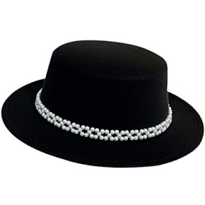 Mũ cao bồi vành bằng nón phớt nỉ fedora nam nữ phối đai ngọc trai nhân tạo chất liệu nỉ Hàng nhập Dona23032601