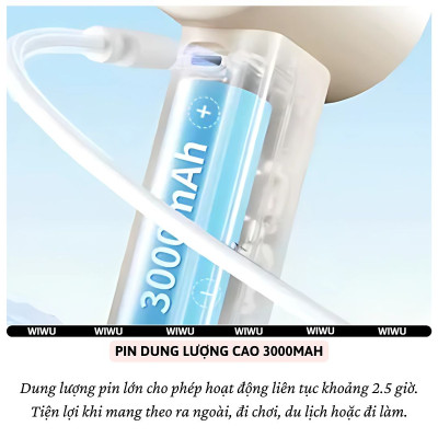 Quạt cầm tay turbo sò lạnh mini siêu mát Pin trâu 3000 mAh, nhỏ gọn linh hoạt hiệu WI WU Wi-FS016 ChillMate - 100 chế độ gió, thiết kế đẹp, bền - hàng nhập khẩu