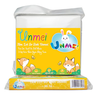 Tã Lót, Giấy Lót, Tấm Lót Xu Cho Bé Sơ Sinh UNMEI (Bịch 30 Miếng) (Kích Thước 20x20cm)
