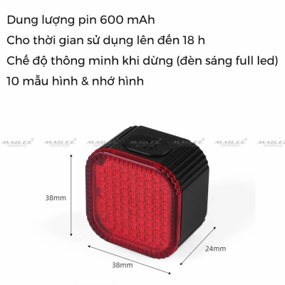 Đèn Hậu Xe Đạp Thông Minh 10 mẫu hình CYGM-2213 Chống Nước IPX6 USB Type-C Sáng Phanh tự động An Toàn Ban Đêm Auto-Stop - Mai Lee