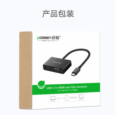 Ugreen UG50251MM123TK 15CM màu Đen Bộ chuyển đổi TYPE C sang HDMI + VGA + hỗ trợ phân giải 4K - HÀNG CHÍNH HÃNG