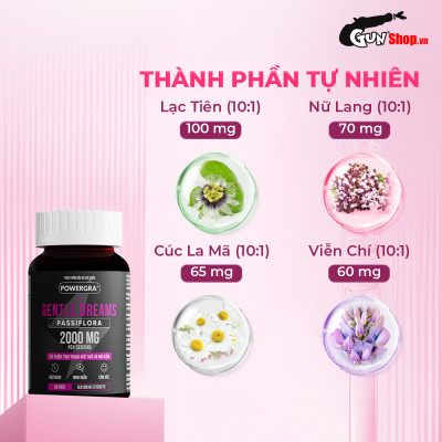 Viên uống cải thiện tình trạng mất ngủ và ngủ kém Powergra Gentle Dreams - Hộp 60 viên