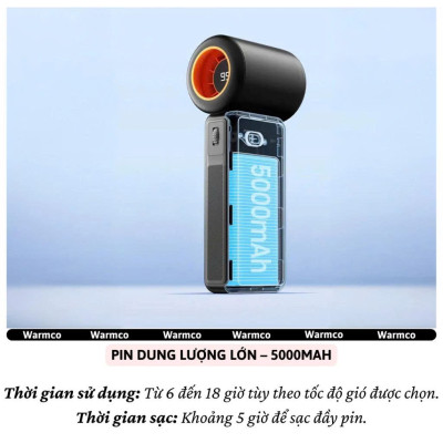Quạt Cầm Tay Warmcro 5000mAh – 100 Cấp Gió Siêu Mát, Pin Trâu, Nhỏ Gọn Mang Theo Mọi Nơi - Hàng Nhập Khẩu