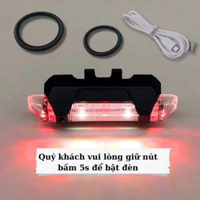 Đèn 5 LED Cảnh báo sau Xe Đạp giúp đạp xe an toàn ban đêm 4 chế độ sáng (Đèn Xanh)