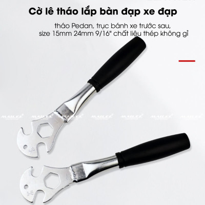 Cờ lê Tháo bàn đạp pedan xe đạp, tháo trục bánh xe trước sau, size 15mm 24mm 9/16" chất liệu thép không gỉ, tay cầm PVC chống trượt - Mai Lee
