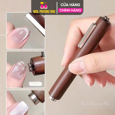 Nam Châm Siêu Từ Tính 3 Trong 1 Vẽ Móng Mắt Mèo, Nam Châm 3in1 Cán Gỗ Nhiều Đầu Dày Hình Trụ Đẩy Sáng 2 Bên, Đẩy Chéo, Tạo Hình Hoa Cúc Làm Nail