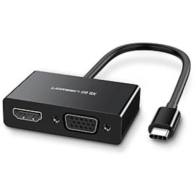 Ugreen UG50251MM123TK 15CM màu Đen Bộ chuyển đổi TYPE C sang HDMI + VGA + hỗ trợ phân giải 4K - HÀNG CHÍNH HÃNG