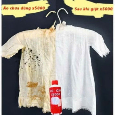 Dung dịch Tẩy trắng quần áo cao cấp X5000 Plus - Tẩy được cả các loại quần áo màu, không gây hại da tay, khử sạch mùi hôi khó chịu, Diệt khuẩn nấm mốc. 