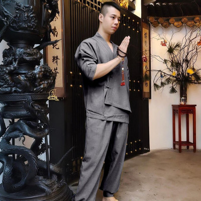 ĐỒ LAM ĐI CHÙA Set Nam Cao Cấp Vạt Xéo