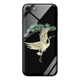 Ốp kính cường lực cho iPhone 8 Hạc Trắng Nền Đen - Hàng chính hãng