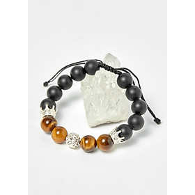 Vòng đá obsidian phối thạch anh mắt hổ vàng nâu và charm vương miệng bạc hạt 10mm - Ngọc Quý Gemstones