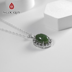 Dây chuyền bạc mặt đá ngọc bích thiên nhiên 19x23mm mệnh thủy mộc - Ngọc Qúy Gemstones