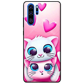 Ốp lưng in cho Huawei P30 Pro Couple Mèo Hồng Trái Tim - Hàng chính hãng