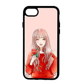 Ốp lưng dành cho Iphone 8 Cô Gái Áo Đỏ Nền Hồng - Hàng Chính Hãng