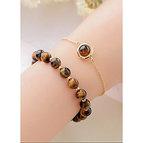 Bộ 2 vòng tay phong thủy đá mắt hổ vàng nâu 8mm mix bi tròn cao cấp cho Nữ cầu Lộc Tài Duyên