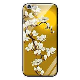 Ốp kính cường lực cho iPhone 6 Plus Hoa Trắng Nền Vàng - Hàng chính hãng