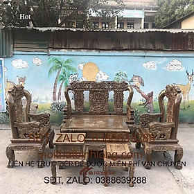 Bộ Bàn Ghế Minh Quốc Voi Gỗ Mun Đuôi Công VIP