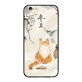 Ốp lưng kính cường lực cho iPhone 6 Plus /6s Plus Nền Mèo Vàng Uống Trà - Hàng Chính Hãng