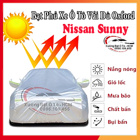 [NISSAN SUNNY] Bạt Phủ Ô Tô Vải Dù Oxford, Tráng Nhôm Cao Cấp, Áo Trùm Bảo Vệ Xe NISSAN SUNNY, Bạc Phủ Trùm Chống Nóng Chống Mưa, Chống Xước Xe, Bạt Của Xưởng Được May Theo Kích Cỡ Xe, Cam Kết Vừa Xe, Bền Và Đẹp Tới 2 Năm
