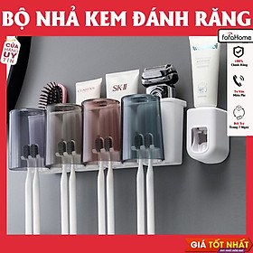 Kệ Để Bàn Chải Kem Đánh Răng 4 Cốc, Gía Để Đồ Nhà Tắm Cao Cấp Không Cần Khoan Tường (Tặng Miếng Dán)