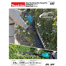 MÁY TỈA HÀNG RÀO MAKITA DÙNG PIN 18V/5.0AH 600MM DUH604SRT (01 ĐẾ SẠC 01 PIN 18V 5.0AH) - HÀNG CHÍNH HÃNG
