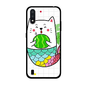 Ốp Lưng in cho Samsung Galaxy A01 Mẫu Mèo Cá Ôm Dưa Hấu - Hàng Chính Hãng