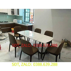 BỘ BÀN ĂN MẶT ĐÁ, 4 GHẾ BỌC DA HÀNG KỸ