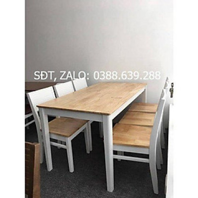 Bộ bàn ăn cherry trắng tự nhiên mặt gỗ 1m65 + 6 ghế cherry  Thương hiệu Nội Thất Bình Long 