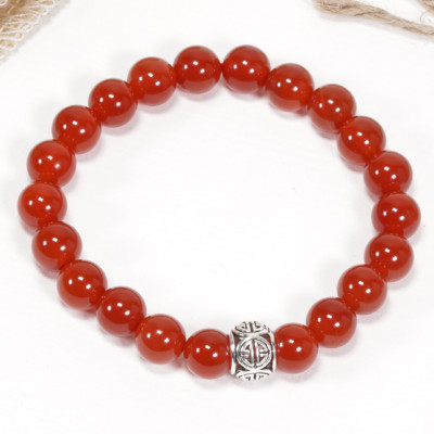 Vòng Đá mã não đỏ Đỏ Thiên Nhiên Phối Charm  bạc (8mm) 