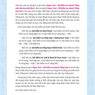 Super Test - Đề Kiểm Tra Nhanh Tiếng Anh Cho Học Sinh Lớp 5