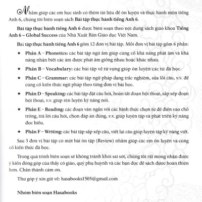 Bài Tập Thực Hành Tiếng Anh 6 (Không Đáp Án) - Dùng Kèm SGK TA 6 GLOBAL SUCCESS 
